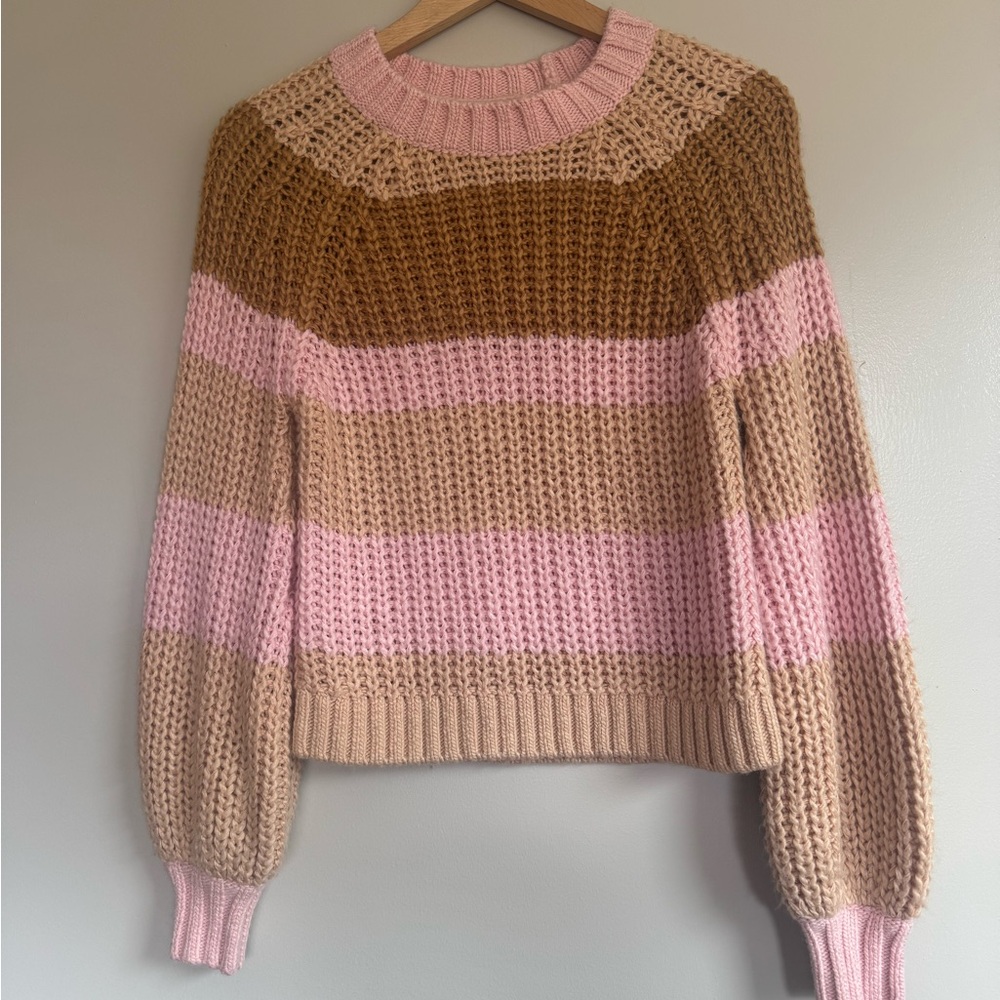 Finders Keepers  Mariposa Crew Neck Knit Color Block Sweater Multicolor Small